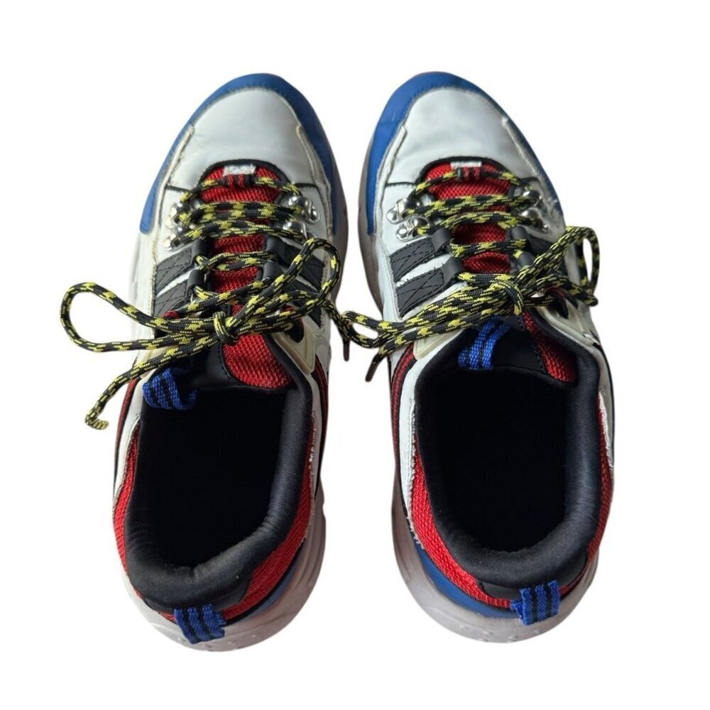 Zara Men's Sz 41 (8) Multi Pieced Summer Sneakers White Blue Red w/ Yellow Laces - Picture 3 of 11